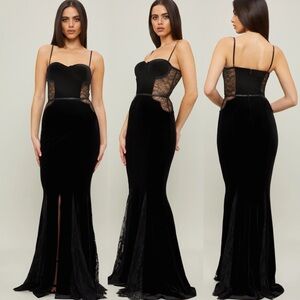 Kalayci London Brand New. Velvet Gown Maxi Dress Bwith Lace Detail. New,with tag